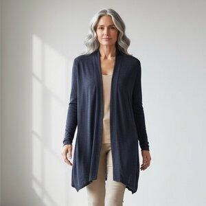 J.Jill Navy Blue Linen Draped Open Front Cardigan Size XL Lagenlook Minimalist